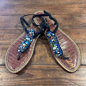 Sam Edelman Black Sandals with Colorful Beads & Shells. Size 9.5